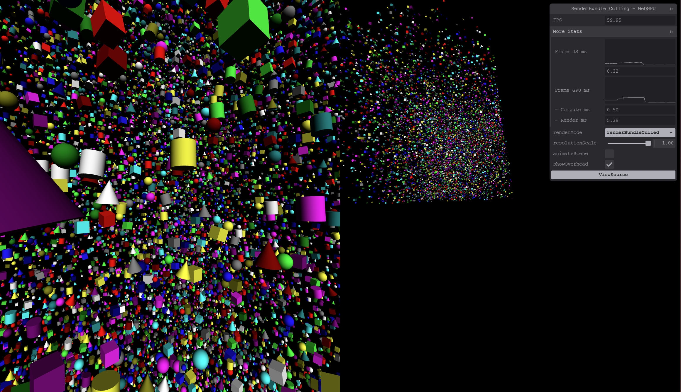 A screenshot of the render bundle culling demo