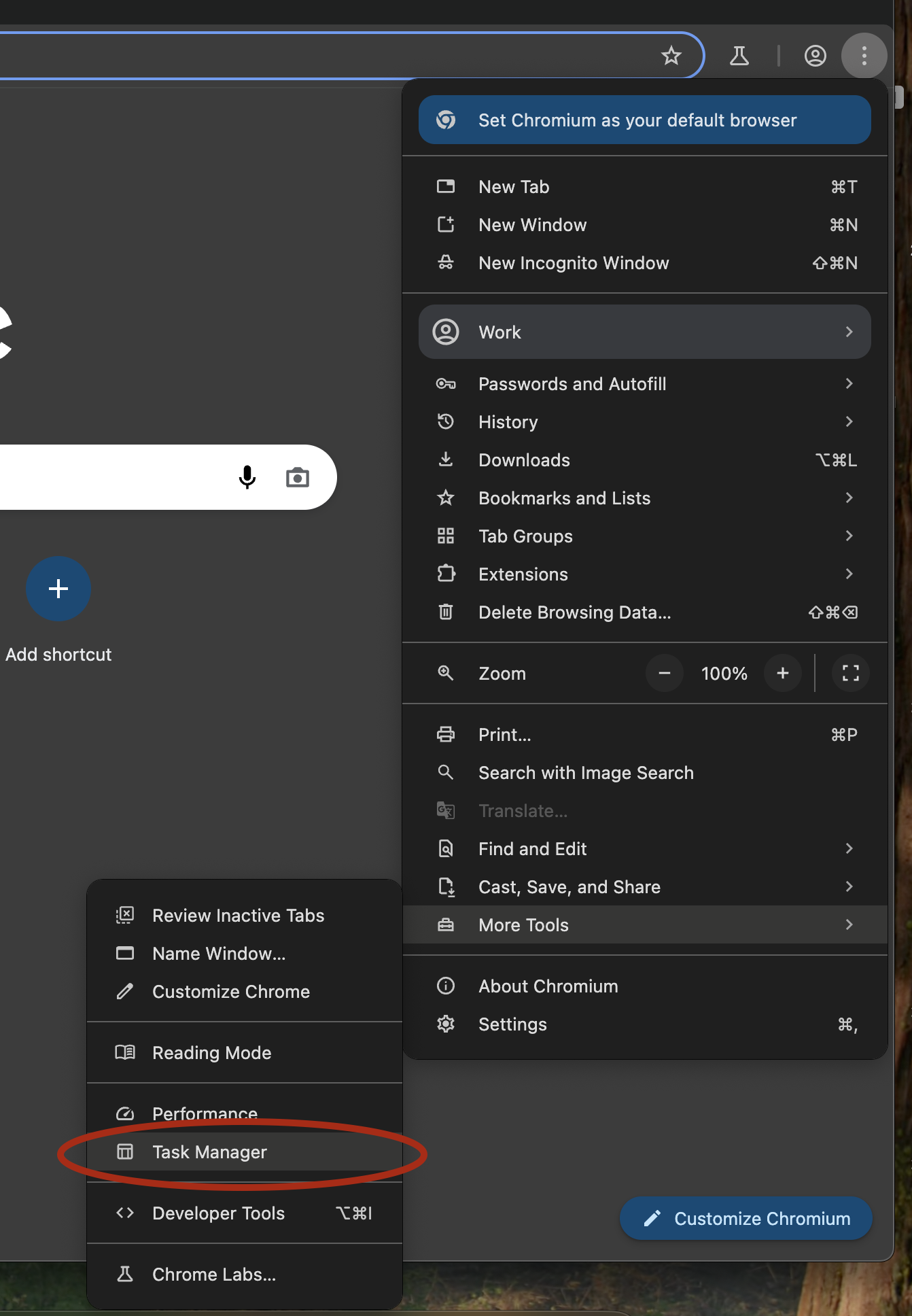 Chrome Task Manager menu item