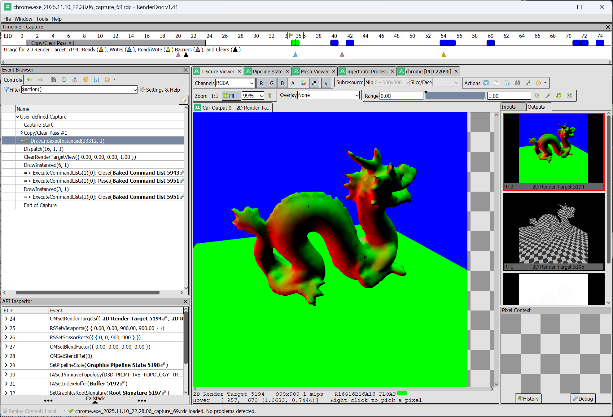 List of captures in RenderDoc