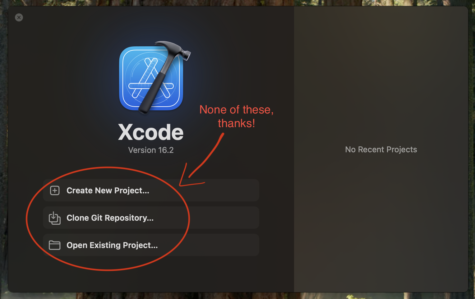 Xcode welcome screen